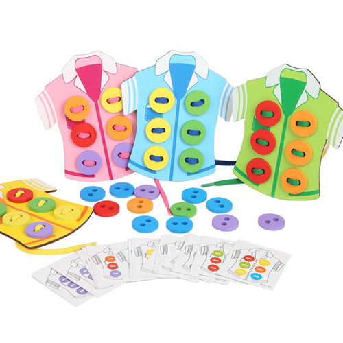 Color cognition clothes threading educational toy children's early education threading and sewing buttons game to exercise hand-eye coordination