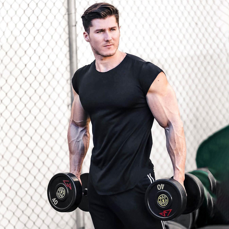 Muscle Brothers' New Moisture-Wicking Light Board Cross-Border T-Shirt Short-Sleeved Pure Cotton Elastic Sports and Leisure Training Top Muscle Brothers' New Moisture-Wicking Light Board Cross-Border T-Shirt Short-Sleeved Pure Cotton Elastic Sports and Leisure Training Top