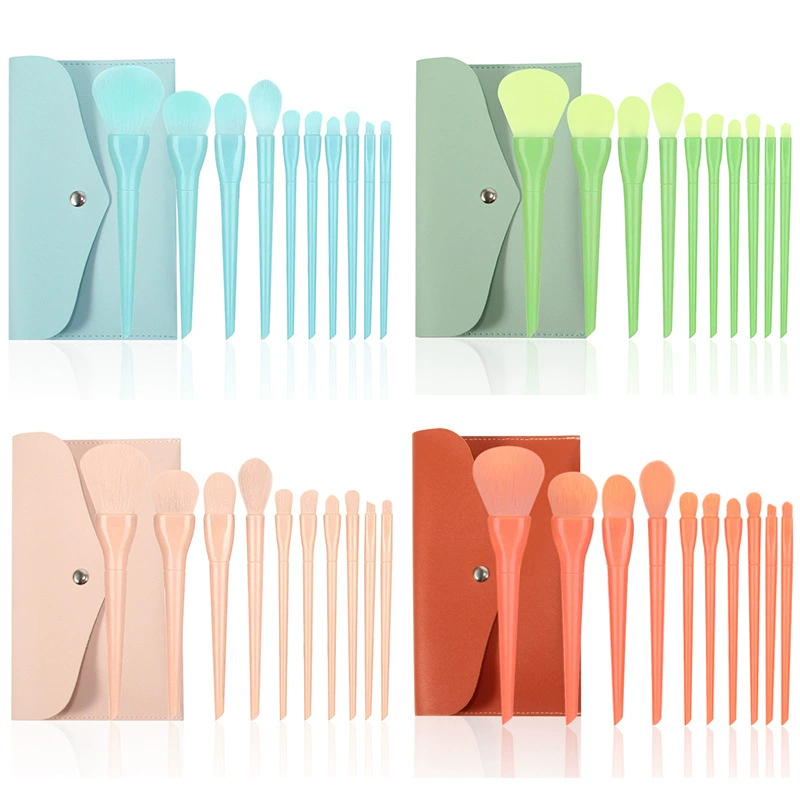 Makeup brush set, 10 pieces, portable pouch, artificial fiber bristles