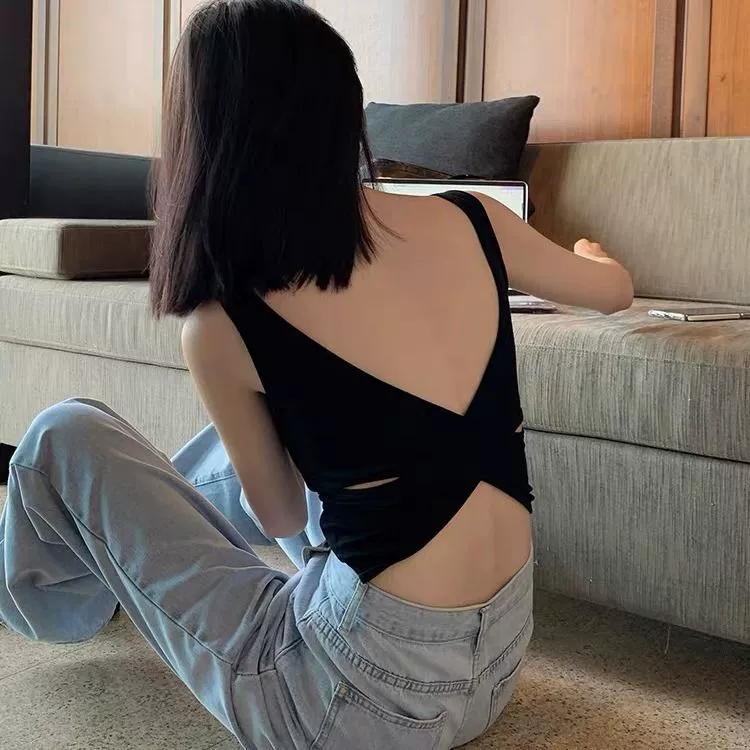 Женский жилет Kaka в том же стиле с подкладкой для груди, хлопковая нить, большая U-образная спина, задняя часть, полый крест, открытая спина, широкий плечевой жилет