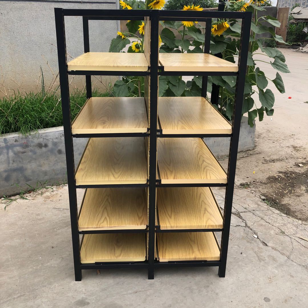 四柱木纹超市货架展示架便利店货架单面双面零食货架批发