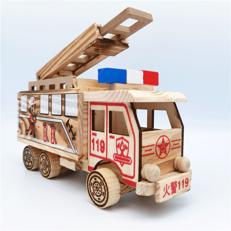Factory direct wooden fire truck simulation model ornaments children's toy car scenic spot stall toys selling boys