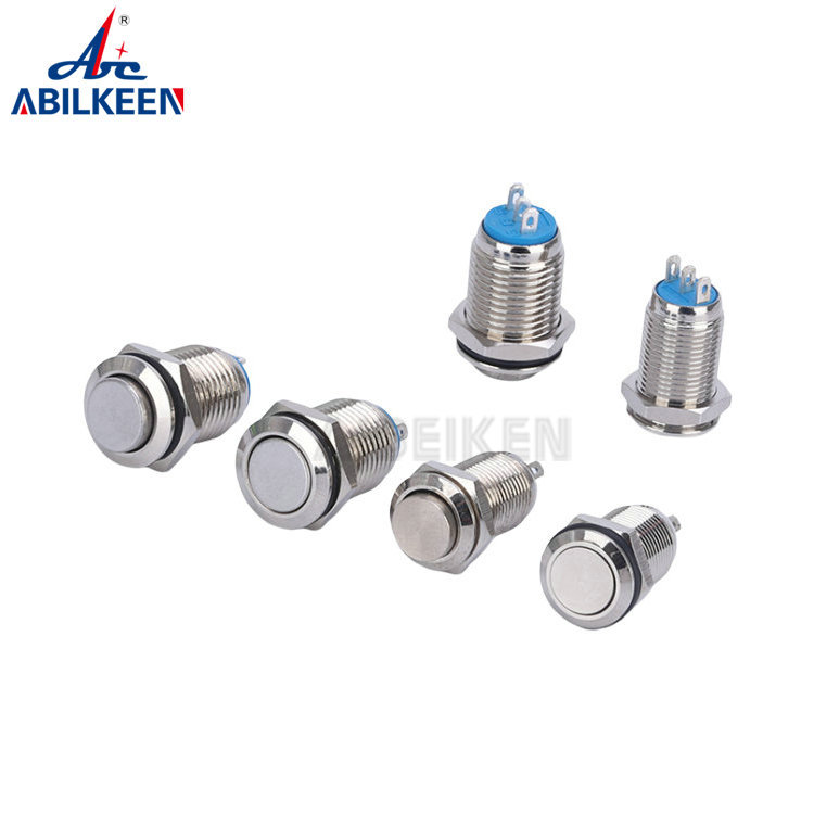 1278 保质12mm金属按钮开关 平头焊脚 IP65防水1开1闭 按钮开关