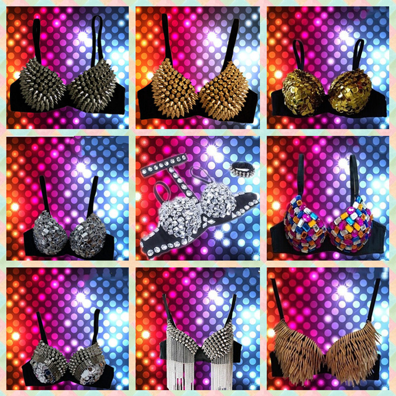 Women's Fashion Nightclub Sexy Rivet Color Diamond Sequins Rhinestone Tassel Bra Underwear Stage Performance Pole Dance Clothes