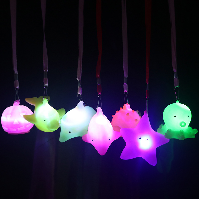 Luminous lanyard night light colorful flash pendant marine animal dolphin starfish octopus pumpkin light night market wholesale