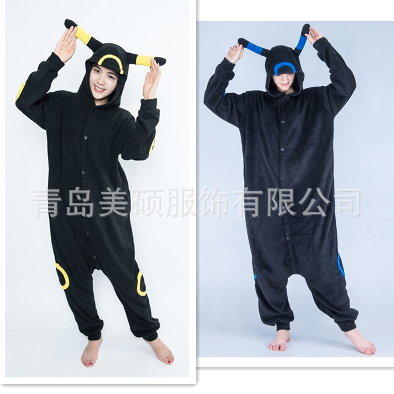 Autumn and Winter Cartoon One-Piece Long-Sleeved Polar Fleece Pajamas, Home Wear, Black Moon Elf, Men's and Women's Style, Warm and Casual at Home