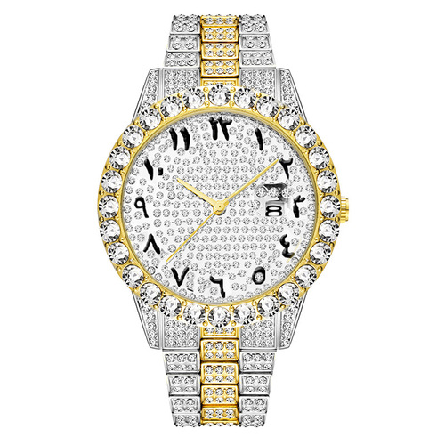 MISSFOX cross-border diamond-encrusted stainless steel full-diamond men's watch, fashionable hip-hop large dial quartz watch manufacturer