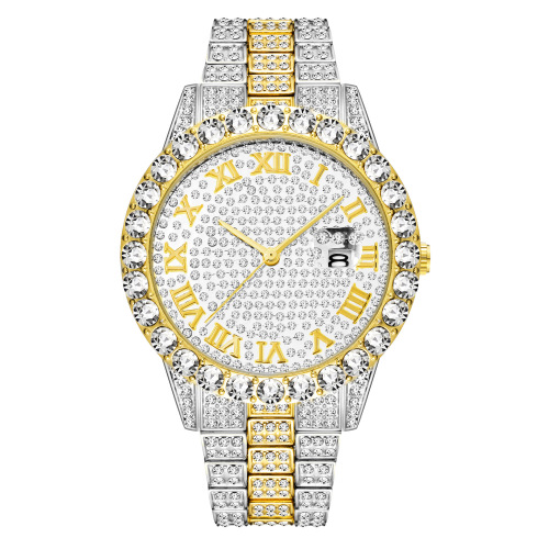 MISSFOX new European trend fashion waterproof hip hop full diamond men's watch bracelet factory direct sale