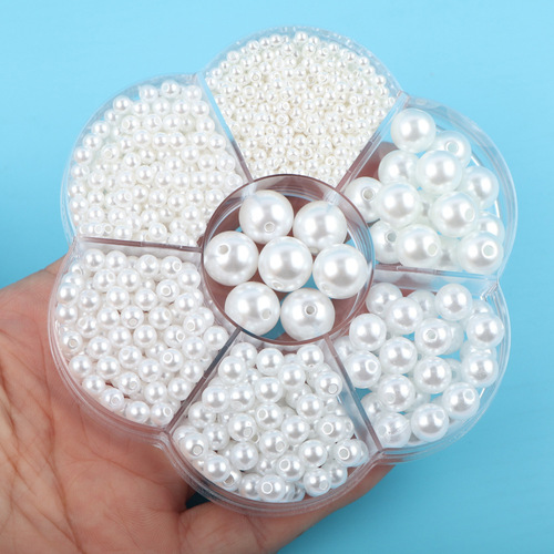 3/4/5/6/8/10/12mm round hole imitation pearl white plastic beads diy beading accessories