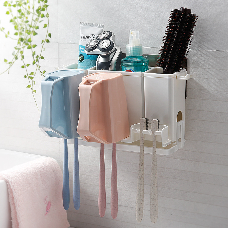 Estante de cepillo de dientes de baño, taza de enjuague bucal, taza de cepillo de dientes montada en la pared, pareja, soporte de cepillo de dientes sin perforación, juego de lavado