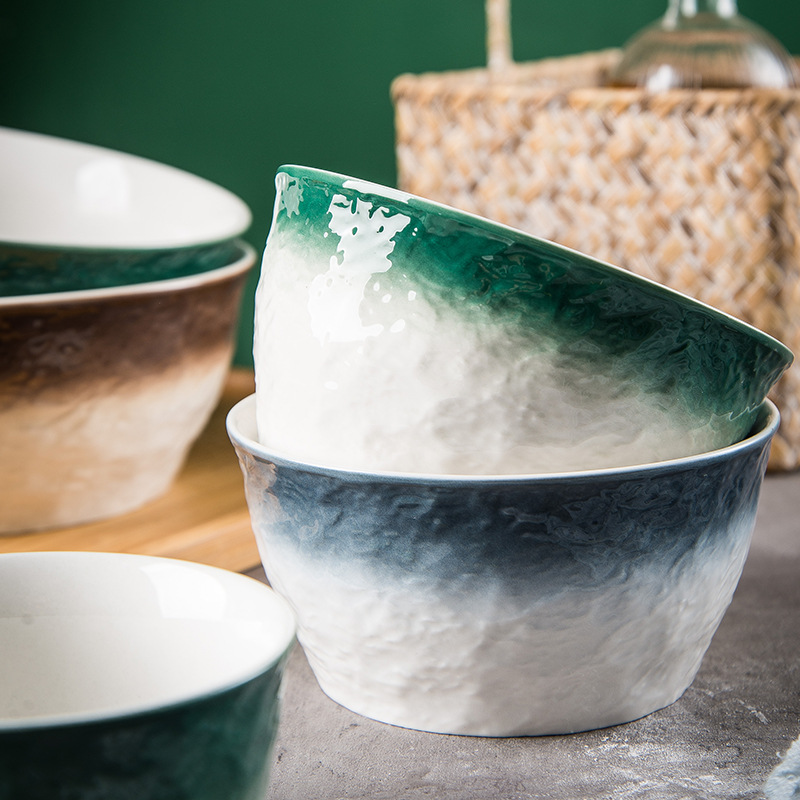 INS vajilla nórdica tazón de cerámica creativo hogar tazón de arroz tazón de fideos instantáneos gradiente personalizado patrón de piedra tazón de ensalada de frutas