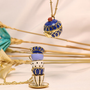 Qingdao jewelry European and American fashion funny design teapot teacup necklace earring set micro-business supply