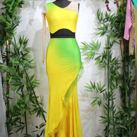 厂家直销傣族舞蹈服渐变双肩新款练习裙女艺考渐变鱼尾裙演出服定