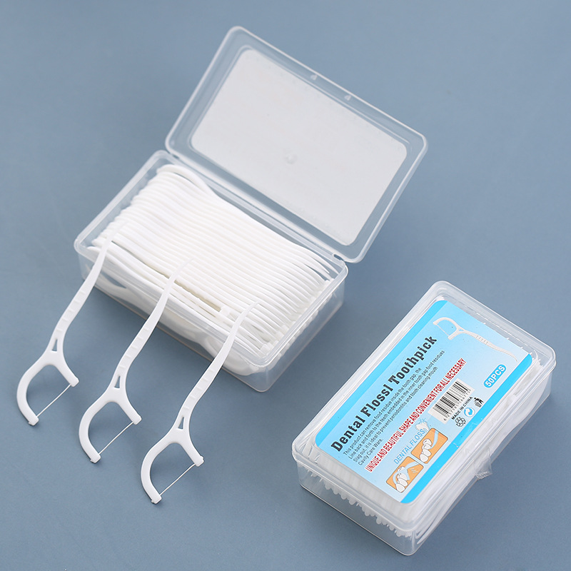 Hilo Dental para el Cuidado Bucal al por Mayor, Paquete de 50 Unidades, Caja Grande, Palillos de Hilo Dental de Alta Resistencia, Limpiador Interdental, Hilo Dental Plano para Limpiar Entre los Dientes