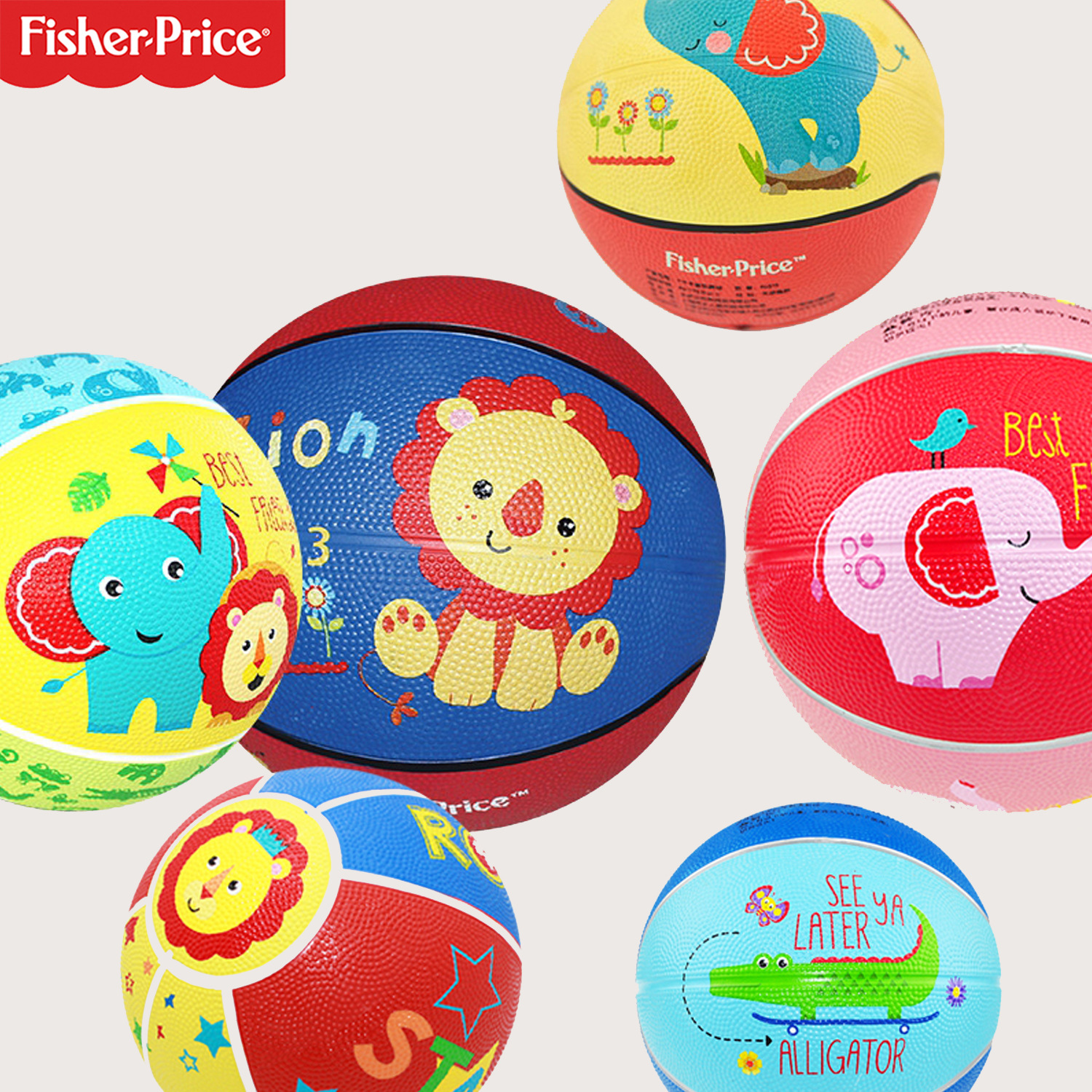 Fisher Children's Basketball Kindergarten Rubber Basketball Standard No. 3 No. 5 Cartoon Basketball Ball Baby Toy Ball