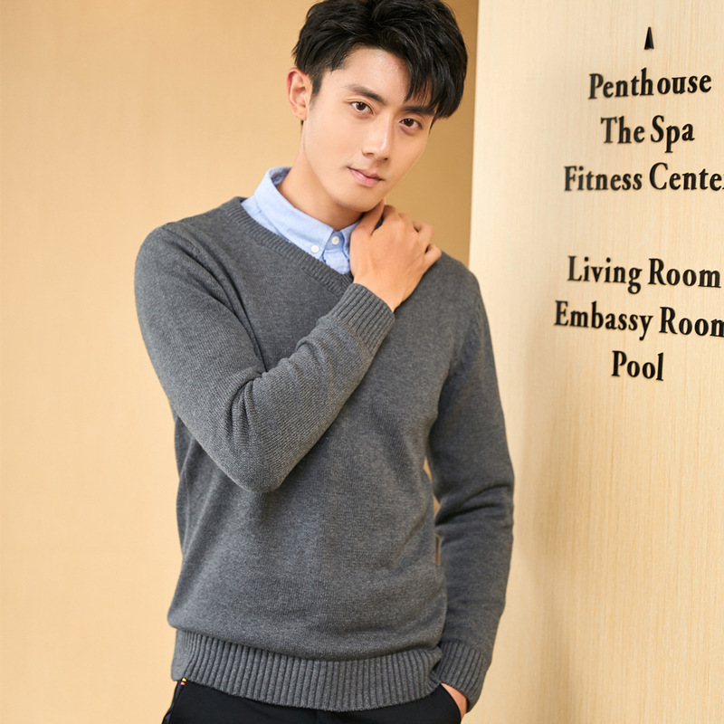 Special Spinning Cotton Yarn Men's Sweater Autumn and Winter V-Neck Sweater Thickened Chicken Heart Collar Knitted Sweater Coat Long Sleeve Sweater