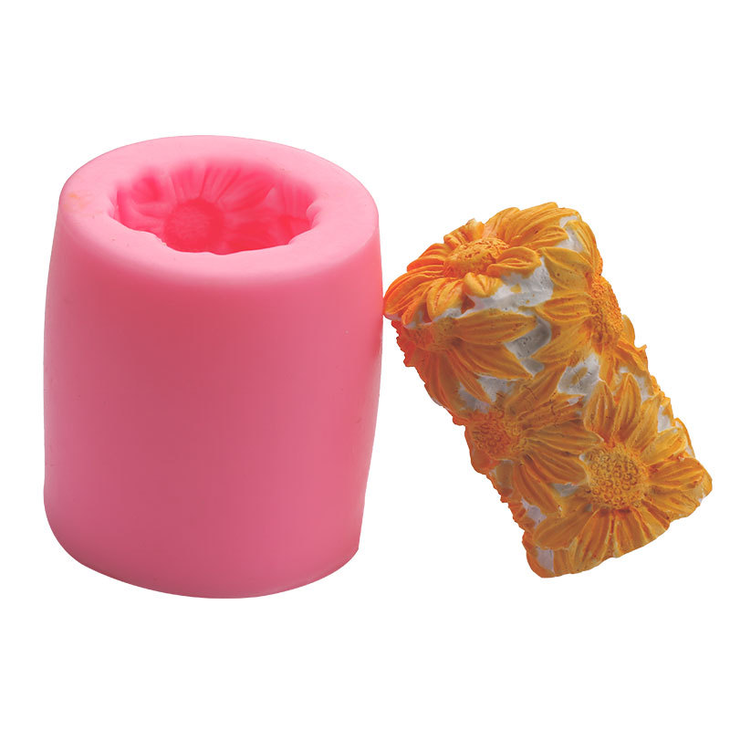 3D tridimensional cilíndrica pastel de girasol decoración de hornear molde de silicona vela jabón modelado en Stock