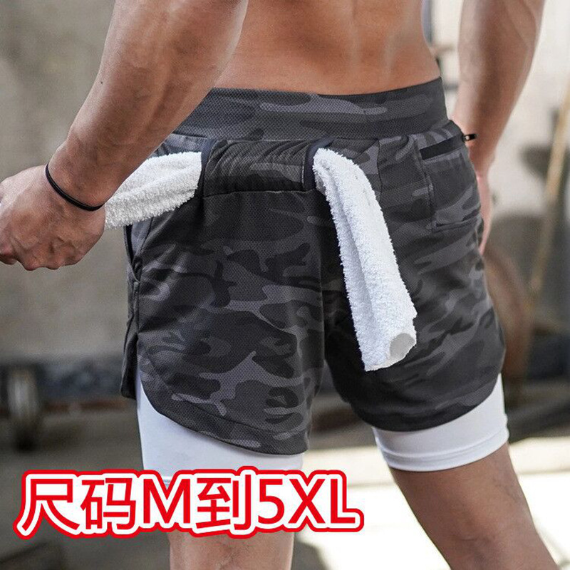 Crazy Muscle Men's Running Shorts Fitness Sports Casual Outdoor Loose Multi-Pocket Double-Layer Basketball Pants Comfortable