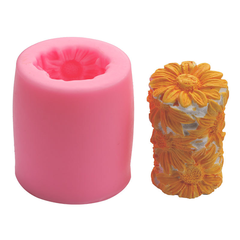 3D tridimensional cilíndrica pastel de girasol decoración de hornear molde de silicona vela jabón modelado en Stock