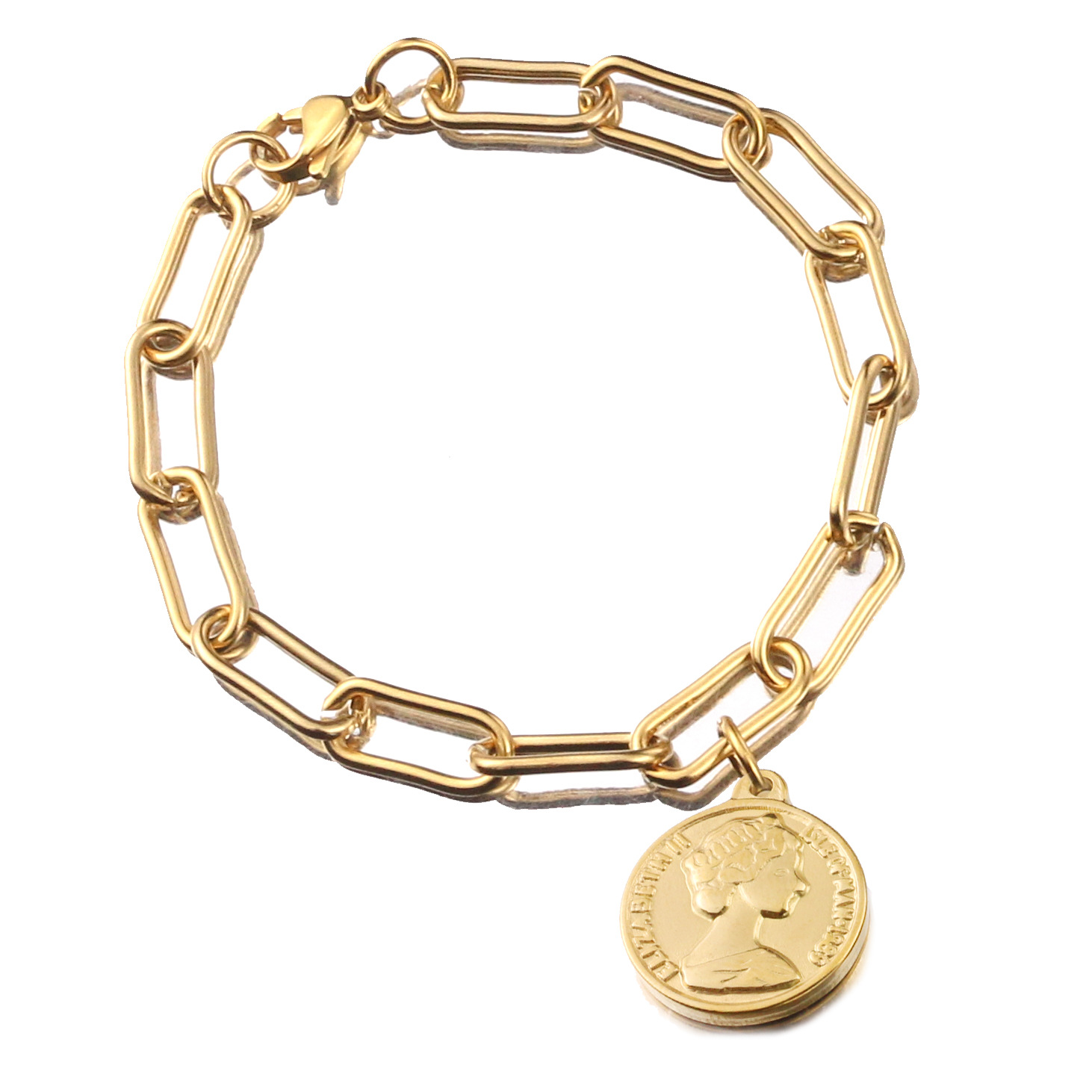 Europa y América retro reina Avatar moneda redonda pulsera de oro moda Acero inoxidable hip hop Rock cadena pulsera