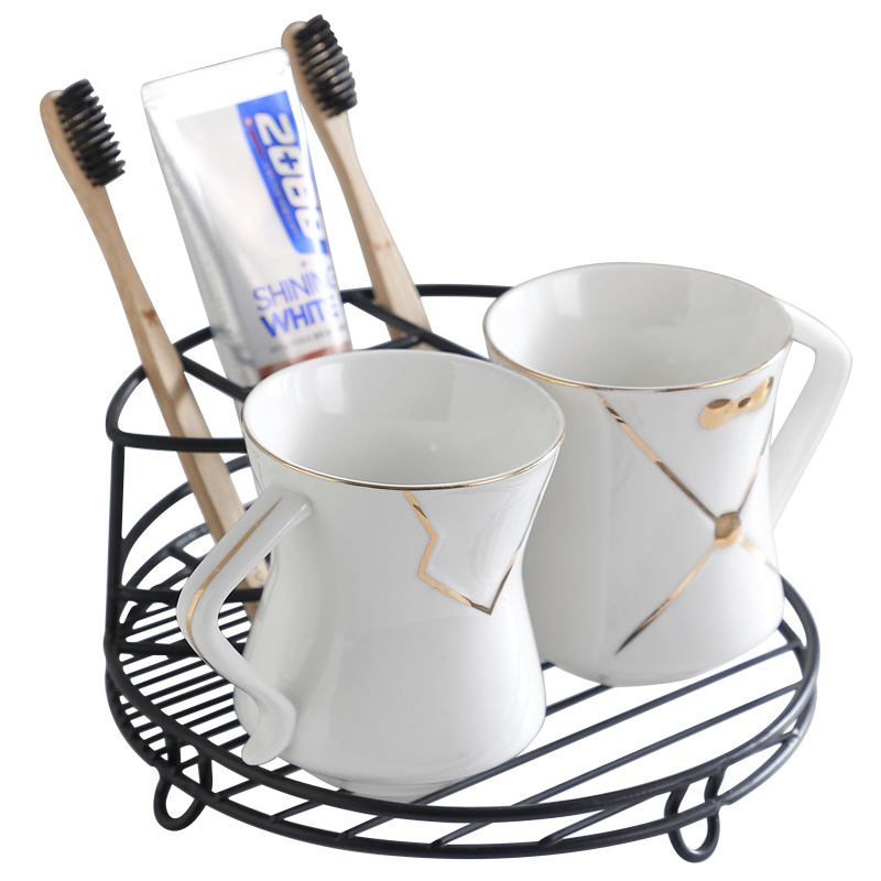 Hogar simple ins luz pareja de lujo cepillo de dientes de cerámica taza cepillo de dientes taza enjuague bucal taza traje rack de almacenamiento