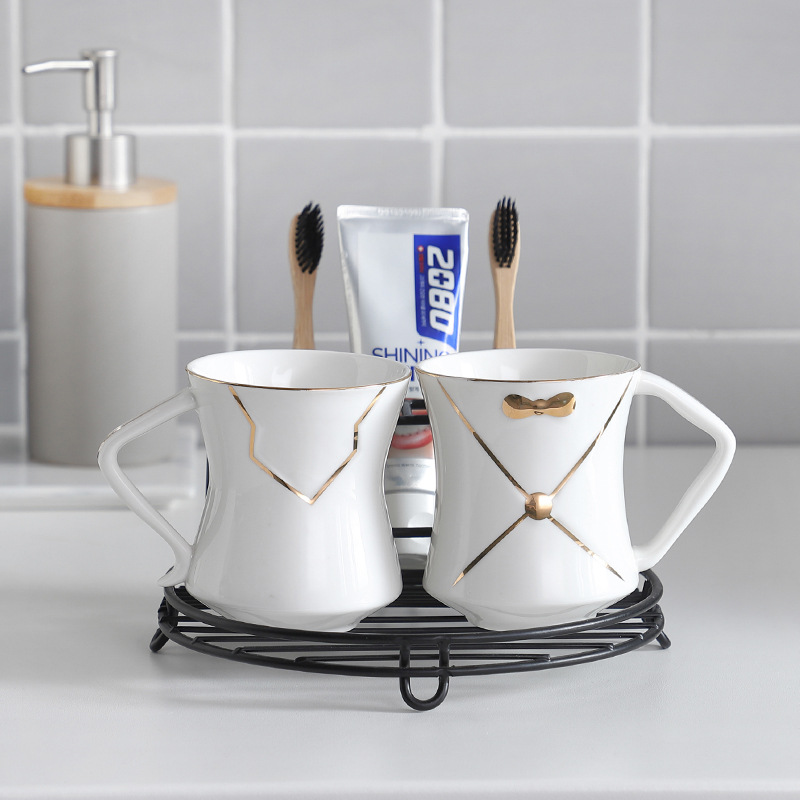 Hogar simple ins luz pareja de lujo cepillo de dientes de cerámica taza cepillo de dientes taza enjuague bucal taza traje rack de almacenamiento