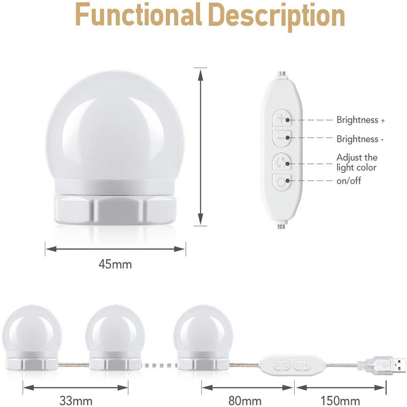 好莱坞化妆灯 吸盘镜前灯 化妆镜灯泡 USB 5V 梳妆台灯泡串10个