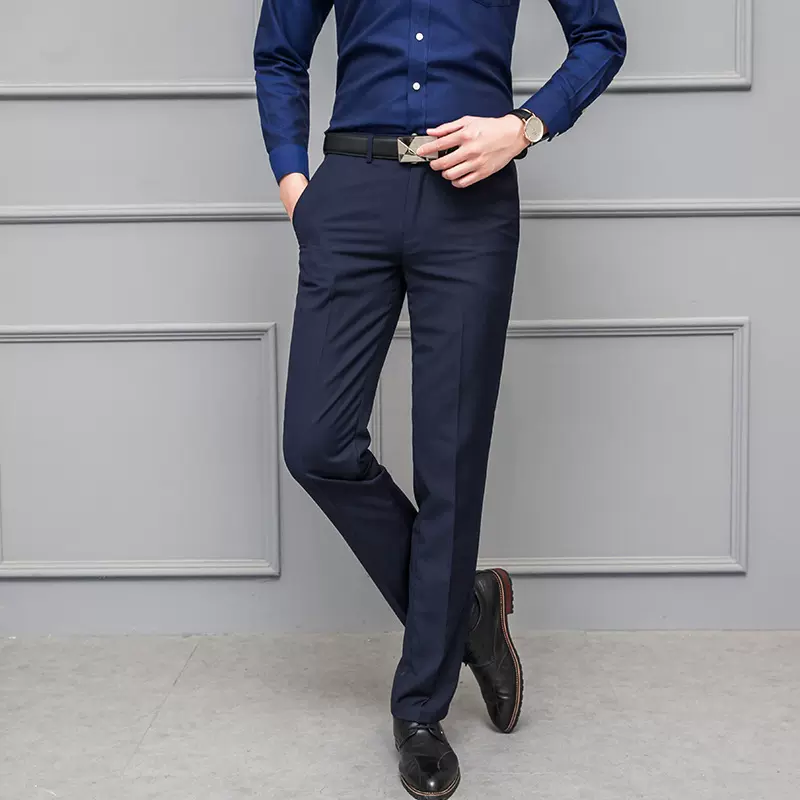 夏季新款黑色西裤男 中腰直筒韩版修身顺滑免烫职业商务男士长裤