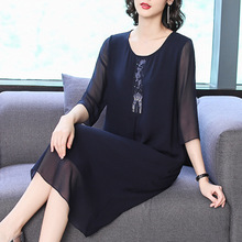双绉连衣裙夏季新款大码宽松女士桑蚕丝连衣裙