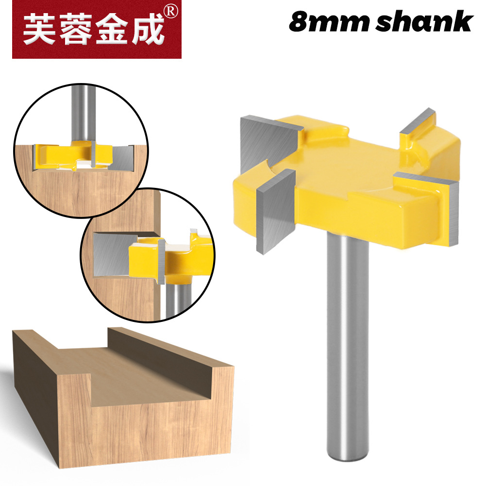 8 mango de cuatro cuchillas en forma de T cuchillo de ranurado cuchillo de carpintería fresadora máquina de grabado cabeza de la herramienta cuchillo de limpieza inferior de gran diámetro
