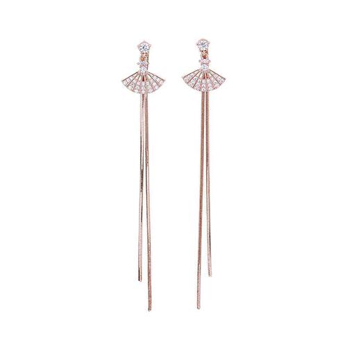 Qiaolanxuan s925 silver needle micro-paved fan-shaped long tassel earrings geometric earrings earrings earrings wholesale