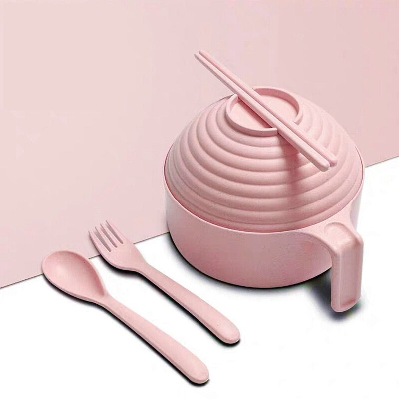 Wheat Straw Instant Noodle Bowl with Lid Tableware Japanese Style Student Dormitory Bowl Chopsticks Set Instant Noodle Bowl with Lid