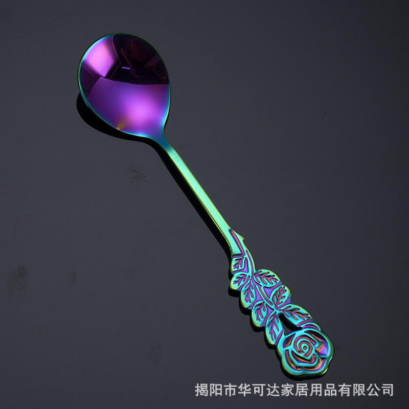304不锈钢创意玫瑰花勺叉甜品糕点勺子叉子精致咖啡搅拌勺水果叉|undefined