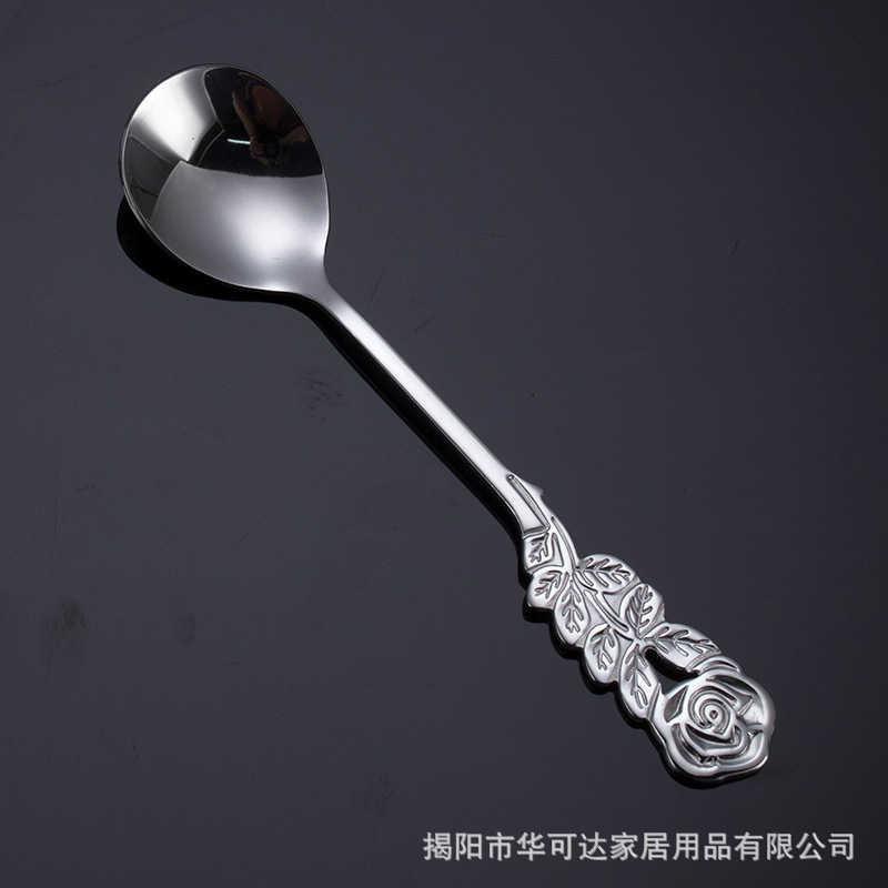 304不锈钢创意玫瑰花勺叉甜品糕点勺子叉子精致咖啡搅拌勺水果叉|undefined
