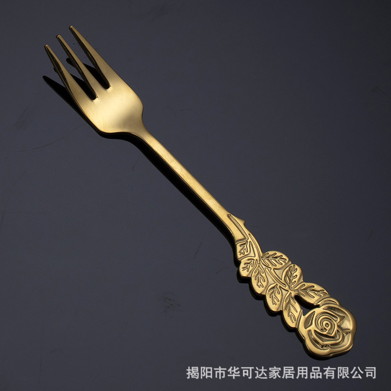 304不锈钢创意玫瑰花勺叉甜品糕点勺子叉子精致咖啡搅拌勺水果叉|undefined