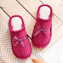 棉拖冬季家用保暖燈芯絨毛拖鞋可愛蝴蝶結情侶家居棉拖鞋批發