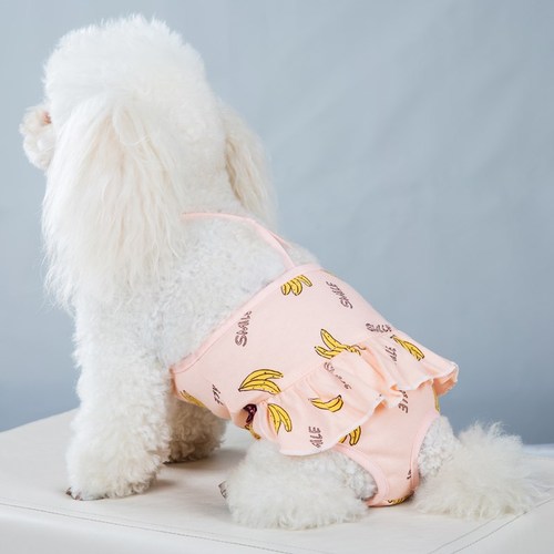 New Banana Print Dog Sanitary Pants Comfortable Breathable Shoulder Straps Pet Sanitary Pants Cotton Dog Auntie Pants
