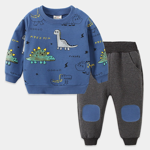 Children's clothing student cotton sportswear loose and fashionable new long-sleeved small animal cute and handsome design boy suit