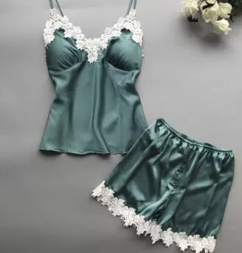 Пижамный набор для женщин, атласный лоскутный топ-с camisole и шорты, лето, расширенный размер (S–2XL)