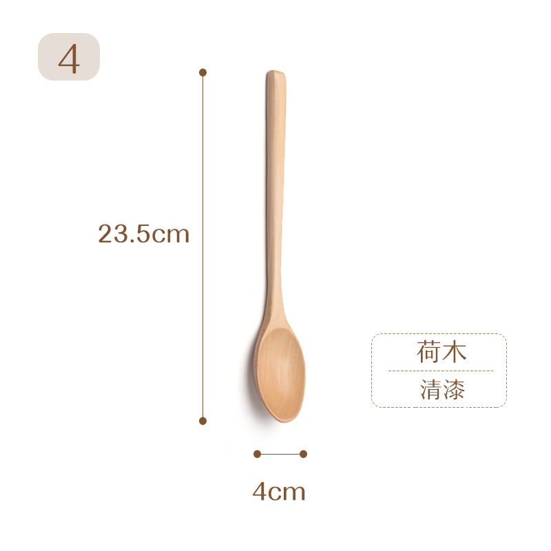 Cuchara de mango largo de estilo japonés de madera maciza vajilla para el hogar cuchara de sopa de pintura grande cuchara de mezcla de café preparada cuchara de madera de helado al por mayor