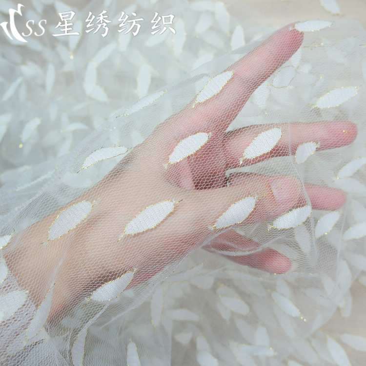 提花网布金线椭圆点剪线工艺网纱轻薄柔软女装童装拼接蕾丝布料