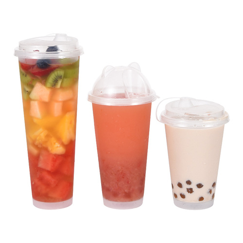 Mingxing 90mm Thickened Matte Finish Tall Disposable Milk Tea Cups, Plastic Beverage Packaging Cups, Injection-Molded Cups with Custom Printing