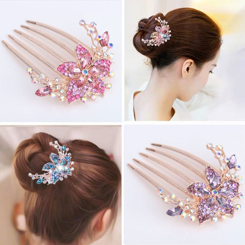 Cross-border bridal comb hair accessories women's rhinestone head five-tooth hair comb Crystal headdress boutique supply wholesale