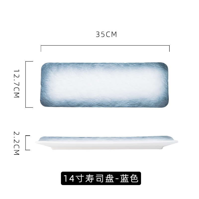 Estilo japonés simple patrón de piedra Placa de sushi hogar creativo de cerámica placa rectangular Placa de postre Hotel personalizado vajilla Nórdica