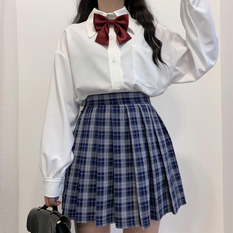 2022 Spring and Summer Chiffon Pointed Collar Japanese Style Bow Loose College Style Long Sleeve Shirt Women's JK Base Shirt for Students