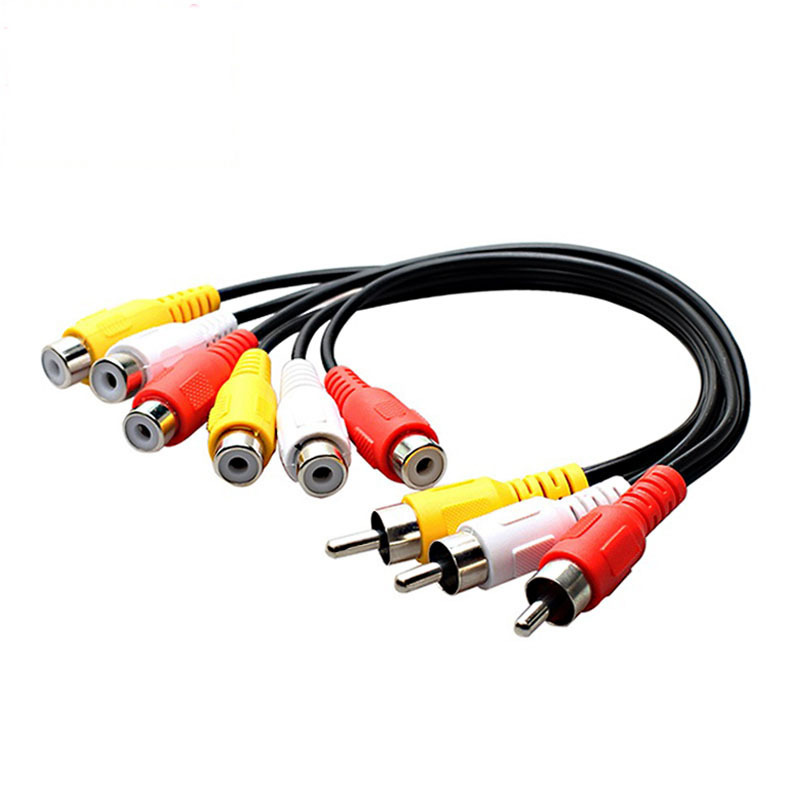 AV one-to-two line Lotus head 3 male to 6 female DVD set-top box connection TV RCA one-to-two video cable AV one-to-two line Lotus head 3 male to 6 female DVD set-top box connection TV RCA one-to-two video cable