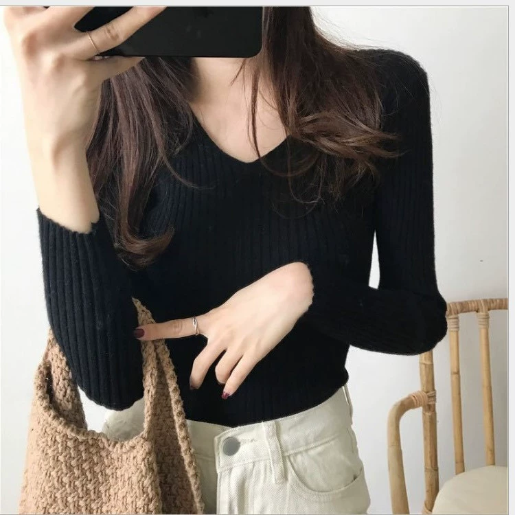 Demi-season knitted keep warm base body-friendly long-sleeve, retro sweater, with sleeve, tight
