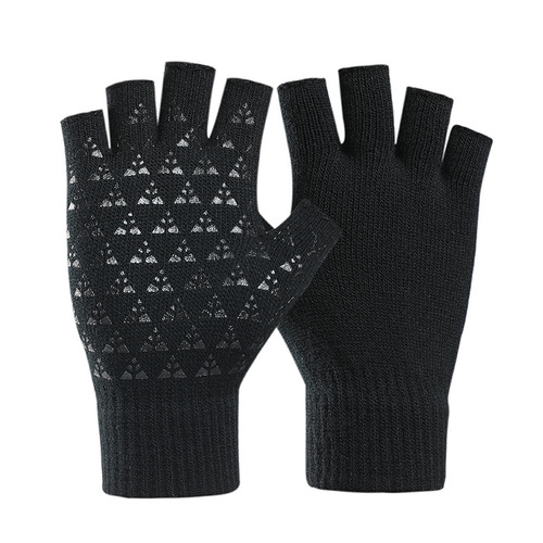 Acrylic half-finger gloves for men and women, autumn and winter couples, fingerless men's outdoor cycling students, typing warm knitted gloves