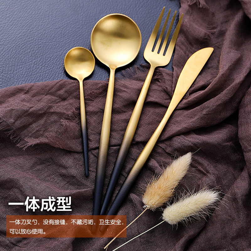 304 stainless steel Western tableware Nordic Western style gold-plated sanding Portuguese tableware hotel steak knife, fork and spoon suit