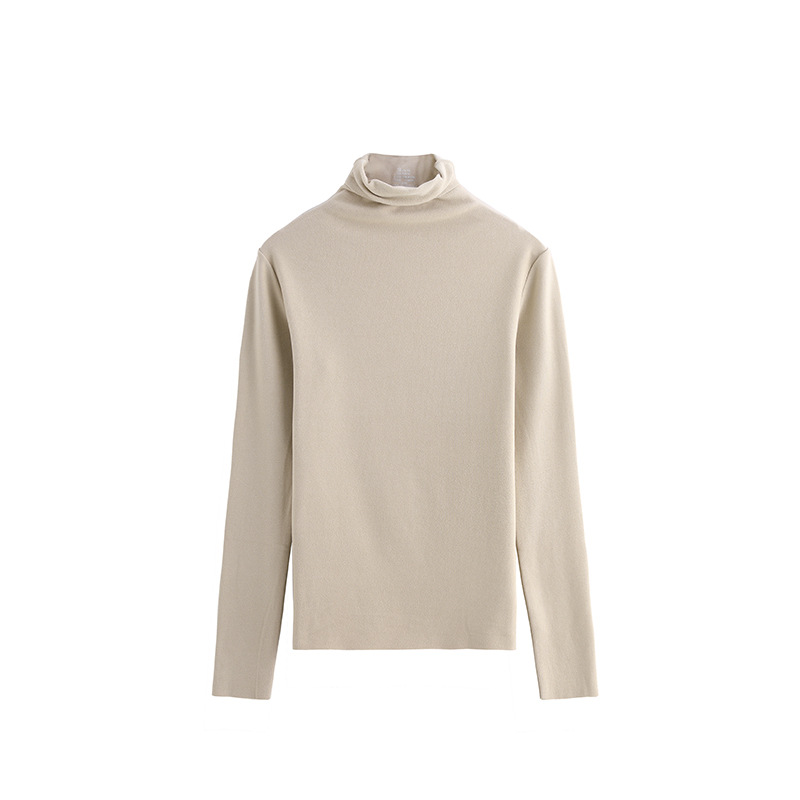 Camisa de fondo de terciopelo alemán otoño e invierno nuevo estilo ácido hialurónico belleza de la piel camisa de fondo de cuello alto sin costuras lijado tira vertical camiseta de manga larga mujer image 7